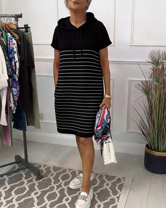 Kleid Mit Kapuze Gestreift Casual