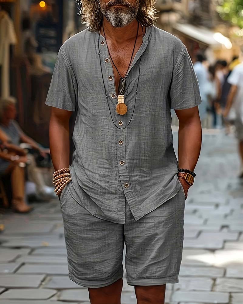 Herren Set Kurzarmhemd Und Shorts