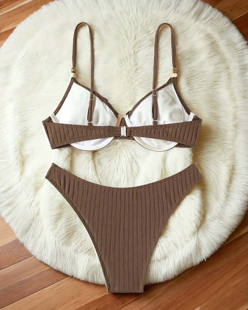 Bikini Gerippt Rüsche Uni