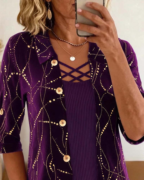 Bluse Revers Knopf Vorne Cross Over Falsch Layer