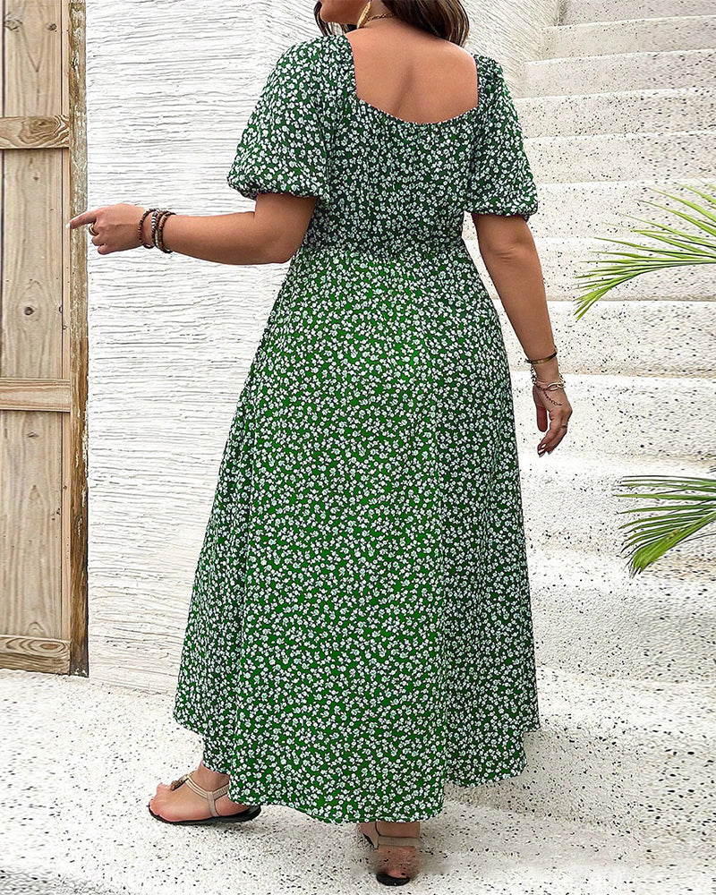 Kleid Kurzarm Schlitz Blumendruck