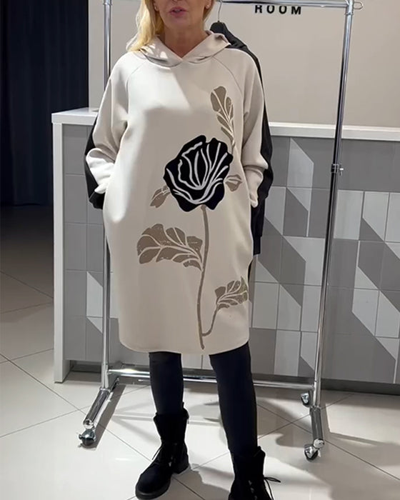 Kleid mit Kapuze Colorblocking Blumenprint