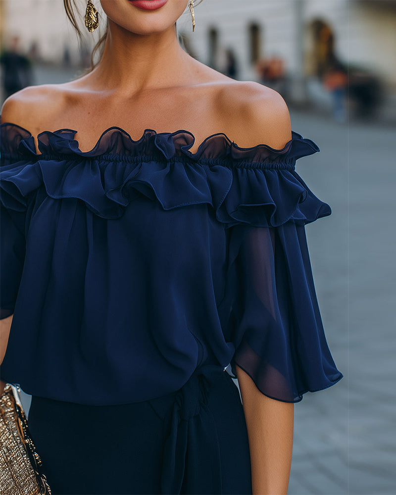 Bluse Elegant Off-Shoulder Rüsche