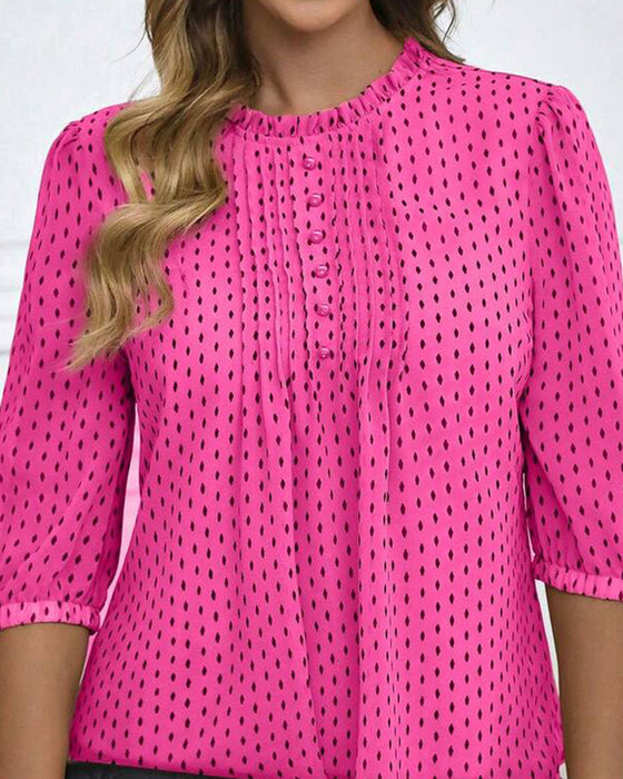 Bluse Rüsche Besatz Locker Polka Dot