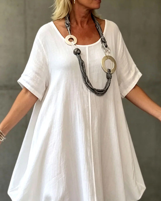Lockere Einfarbige Rundhals-Kleid