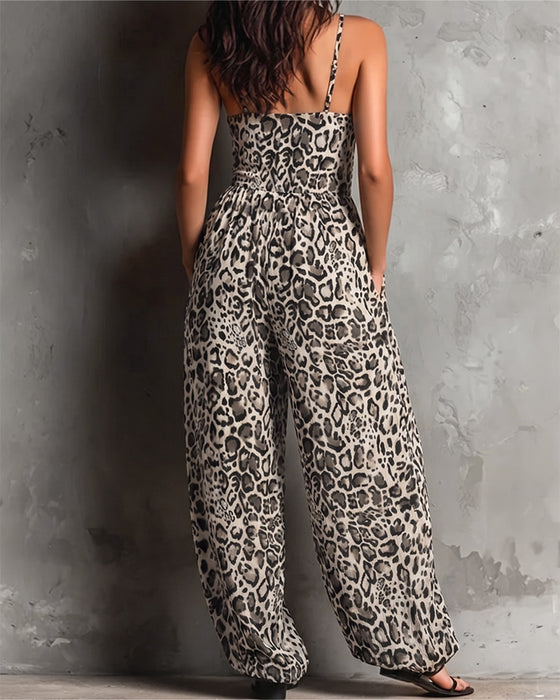 Jumpsuit Leopardenmuster Träger Weites Bein