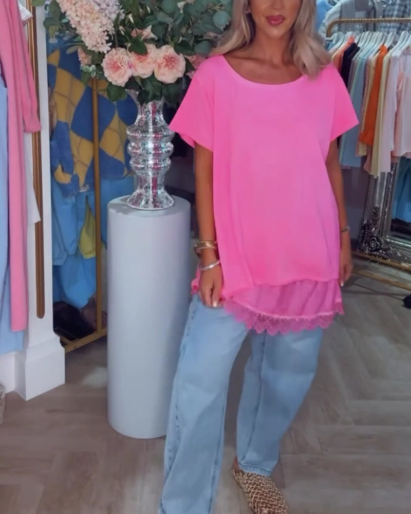 T-Shirt Spitze Zusammengesetzt Kurzarm