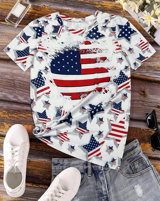 T-Shirts Distressed Flagge Ganzflächenprint Kurzarm