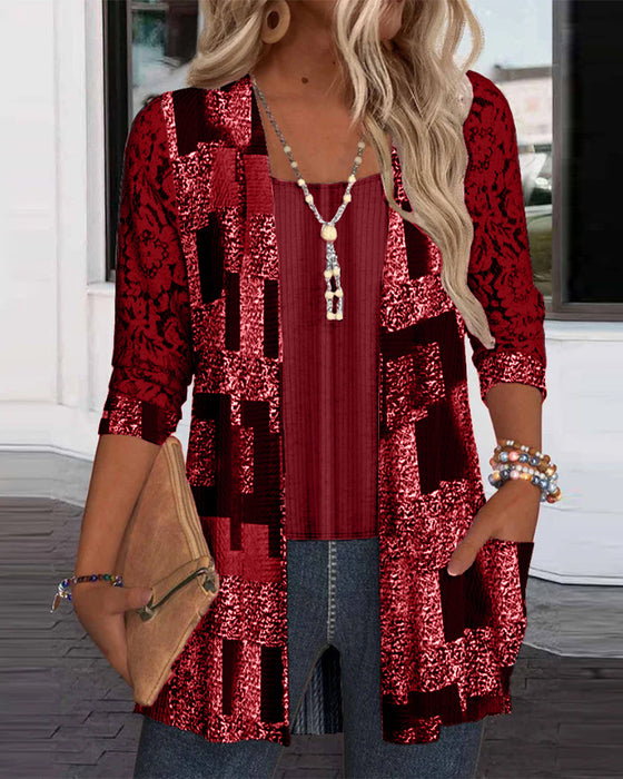 Langärmelige Bluse mit Print und Zwei-Teile-Optik