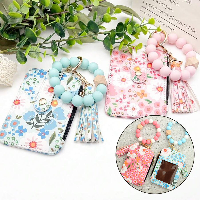 Kleine Geldbörse Aus Blumenleder Mit Schlüsselanhänger Und Armband