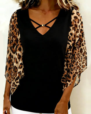 Bluse Fledermausärmel Leopardenmuster Patchwork
