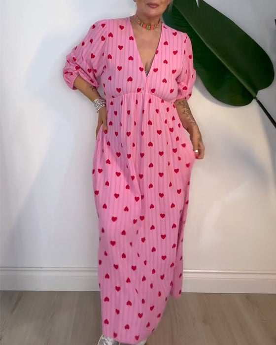 Kleid Elegant V-Ausschnitt Herzmuster