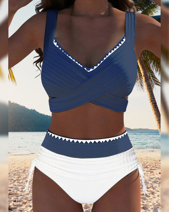 Bikini Casual Kontrastfarbe Nähen Zweiteilig