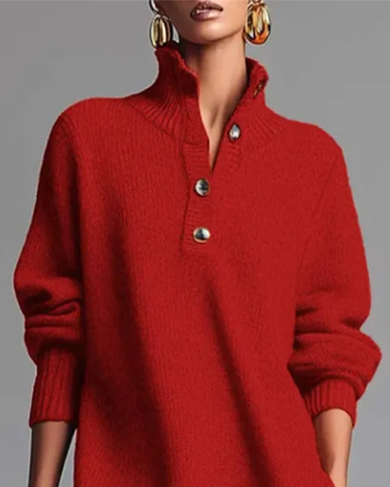 Unifarbenes Kleid mit Knöpfen und hohem Kragen