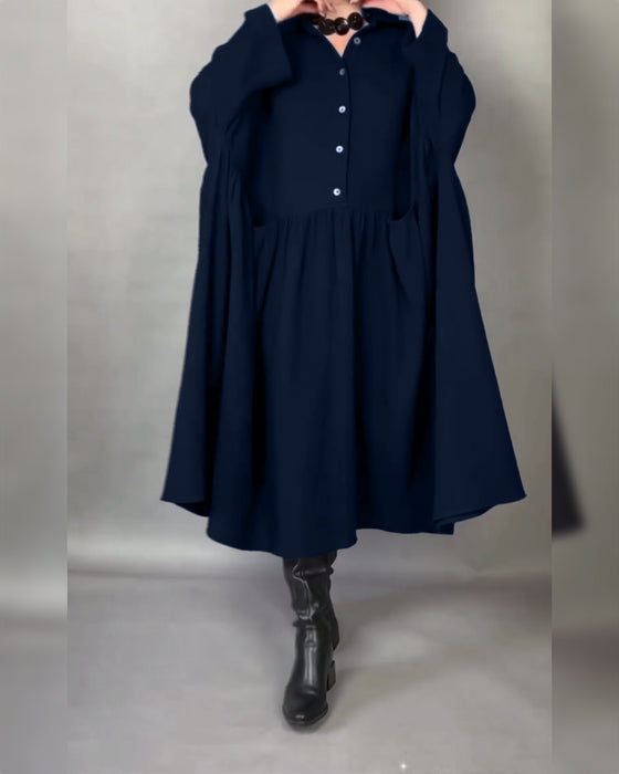 Oversized A-Linien Kleid Mit Revers Und Knöpfen