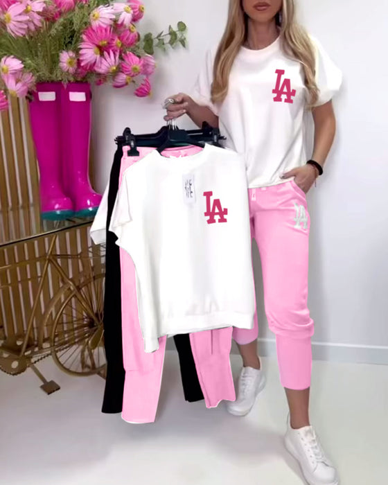 Set Sportlich Buchstaben-Druck Skinny Hosen