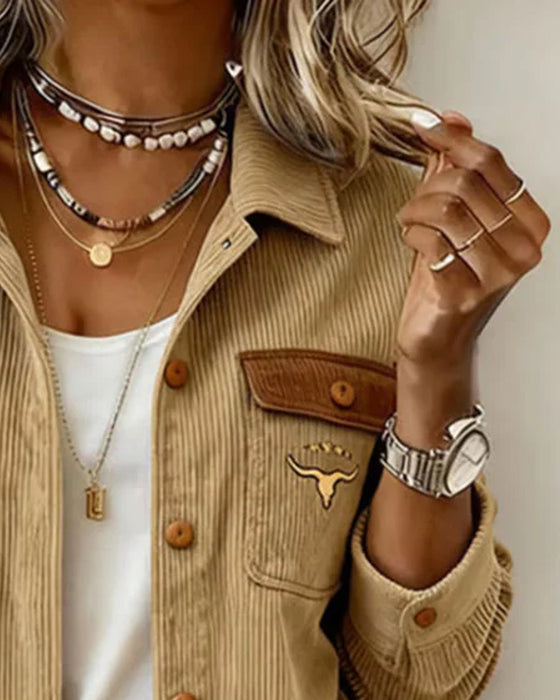 Jacke Kord Zuknöpfen Revers