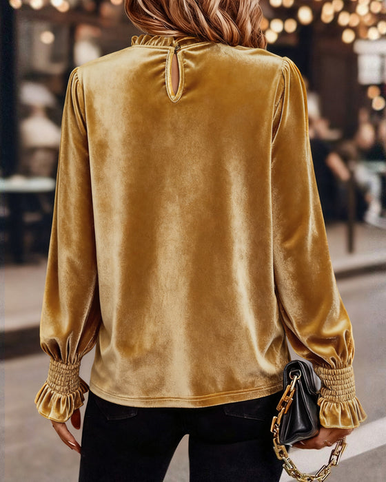 Top gerüscht Samt langärmlig