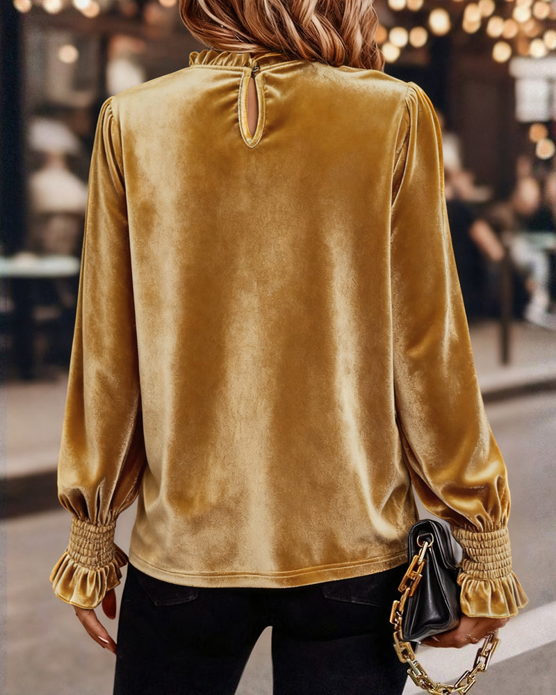 Top gerüscht Samt langärmlig