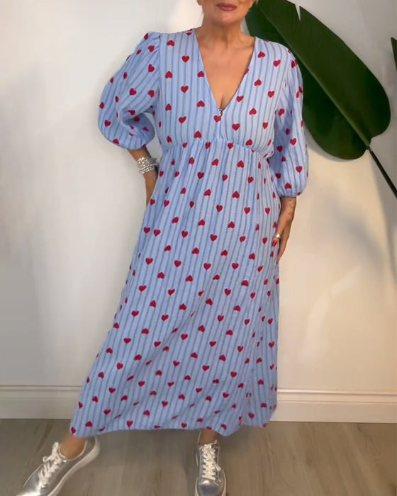 Kleid Elegant V-Ausschnitt Herzmuster