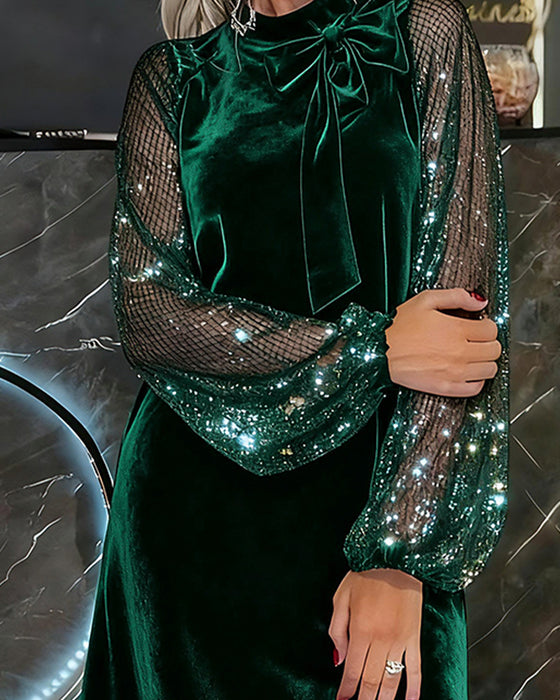 Elegantes Kleid mit Laternenärmeln und Patchwork