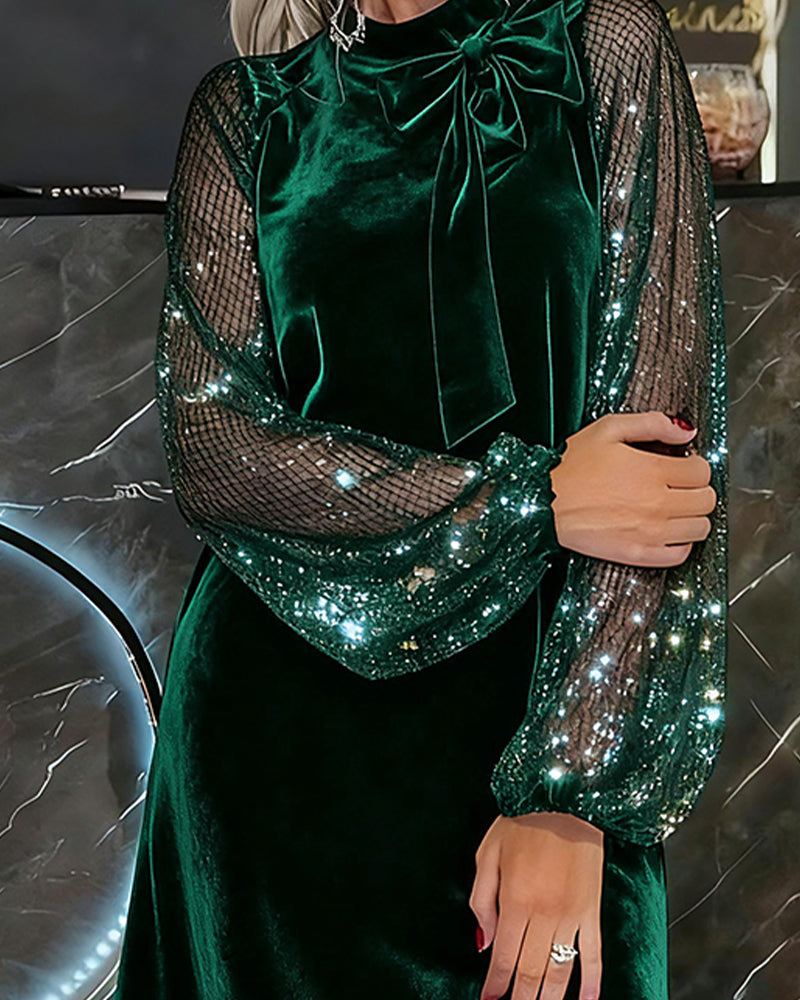 Elegantes Kleid mit Laternenärmeln und Patchwork