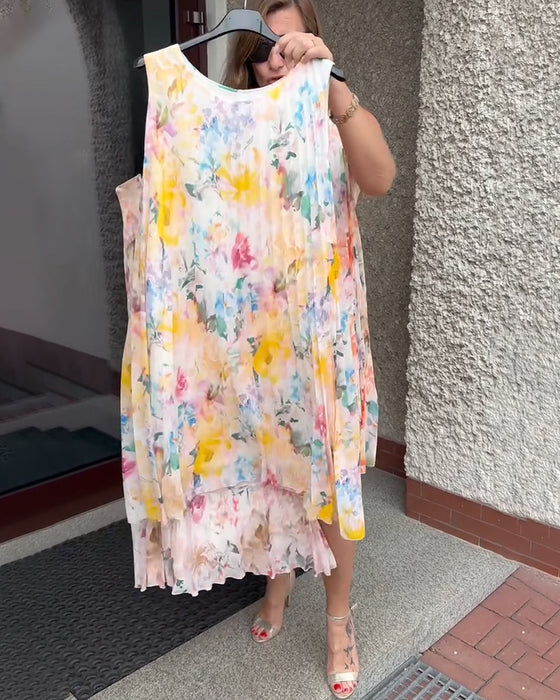 Kleid Ärmellos Plissiert Blumen