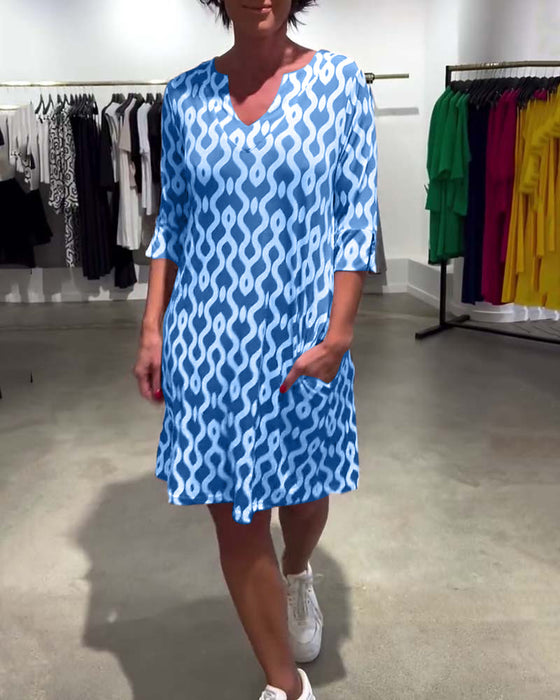 Kleid Stehkragen Midi-Länge Bedruckt