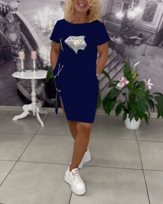 Kleid Bedruckt Enganliegend Schlitz