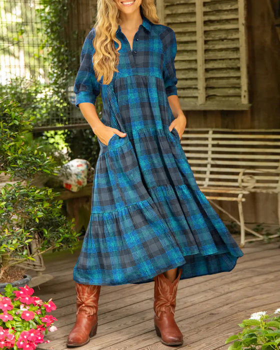 Kleid Revers kariert Halbarm
