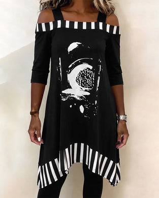 Kleid Off-Shoulder Unregelmäßig Lockere Druck