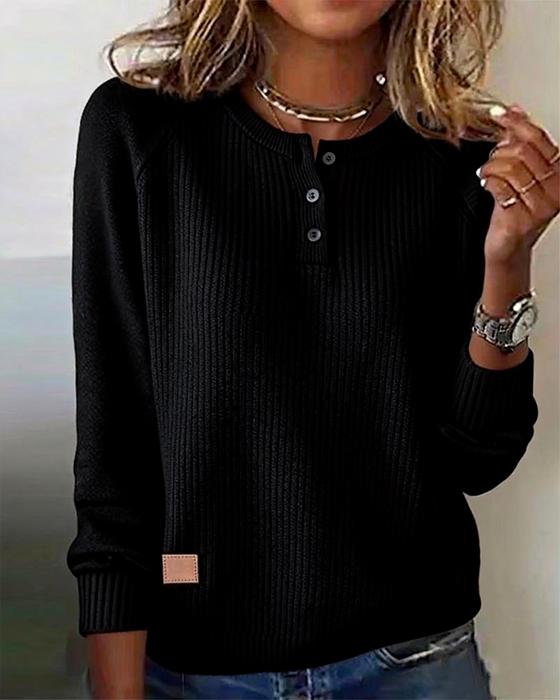 Pullover stylischer Knopf Raglanärmel