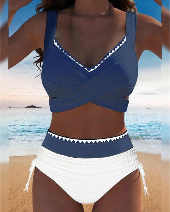 Bikini Casual Kontrastfarbe Nähen Zweiteilig