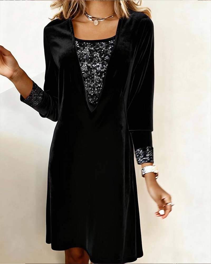 Kleid elegant Pailletten Patchwork