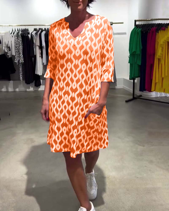 Kleid Stehkragen Midi-Länge Bedruckt