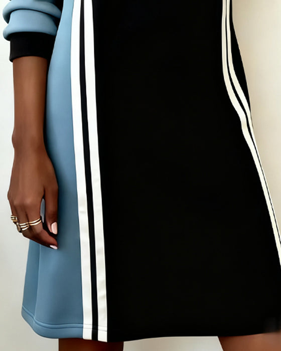 Kleid Langarm Farbblock Rundhals Gerade
