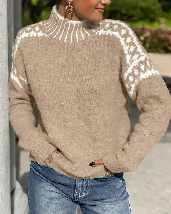 Pullover Stehkragen Gemustert Kontrast