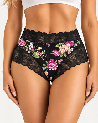 Unterhosen 3er-Pack Hohe Taille Blumig Druck Spitze Kante