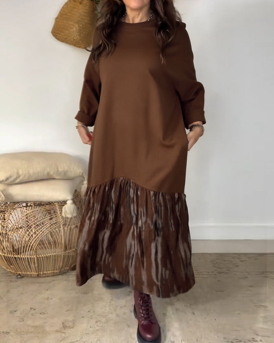 Kleid runder Ausschnitt unregelmäßiger Patchworkdruck