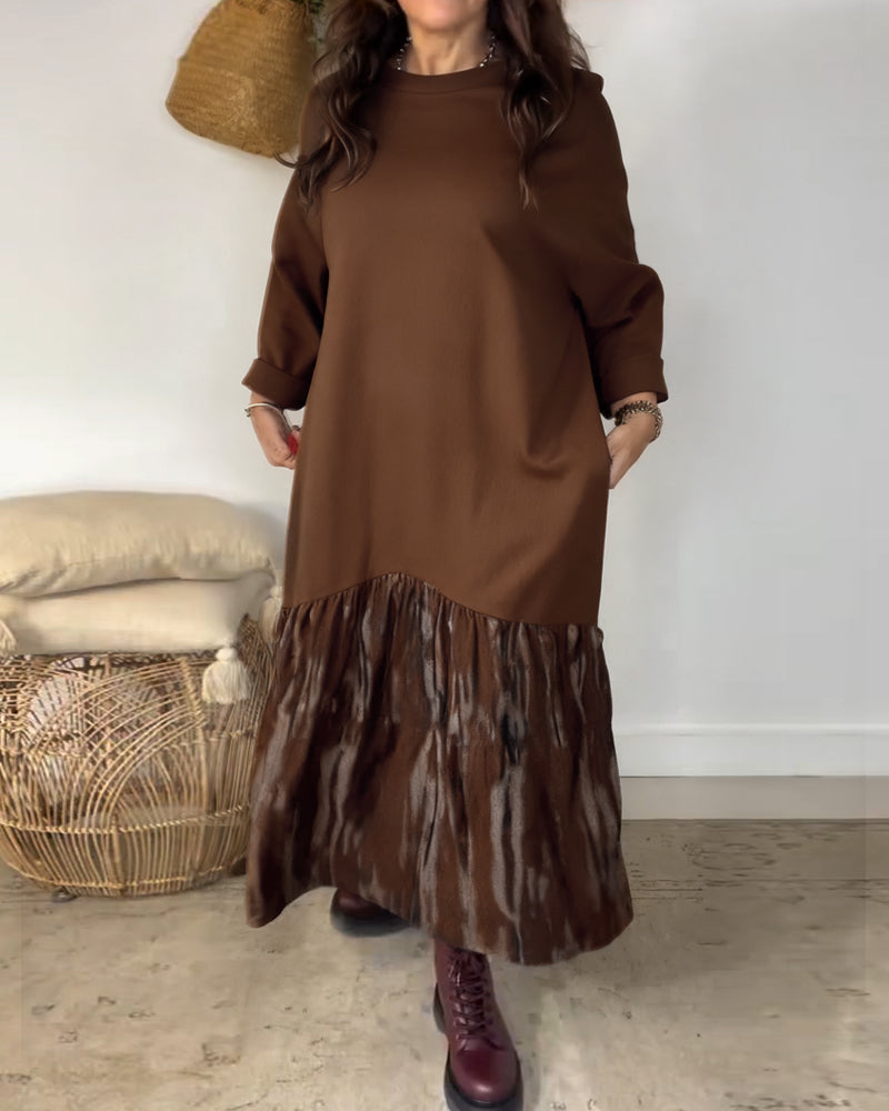 Kleid runder Ausschnitt unregelmäßiger Patchworkdruck