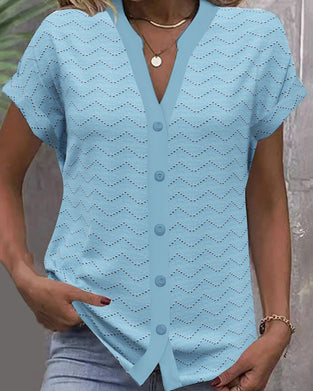 T-Shirt V-Ausschnitt Hohl Kurzarm