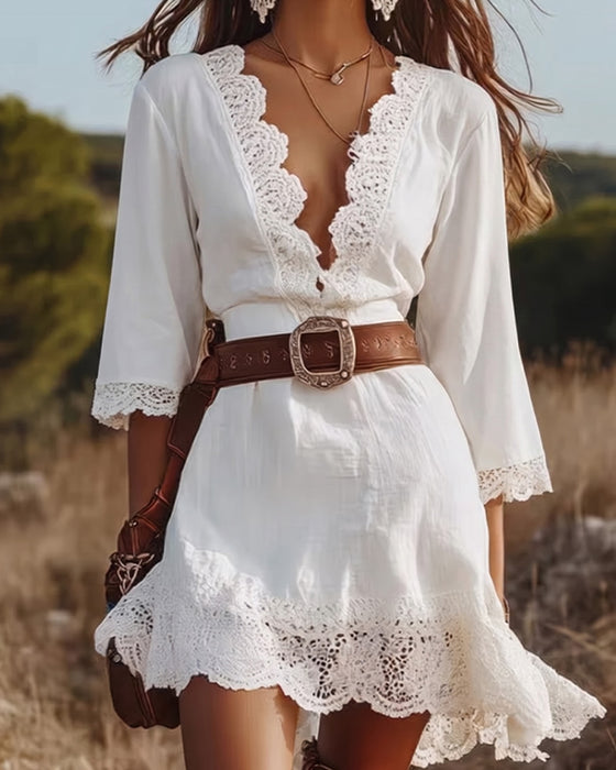 Kleid Tief V Spitze Resort