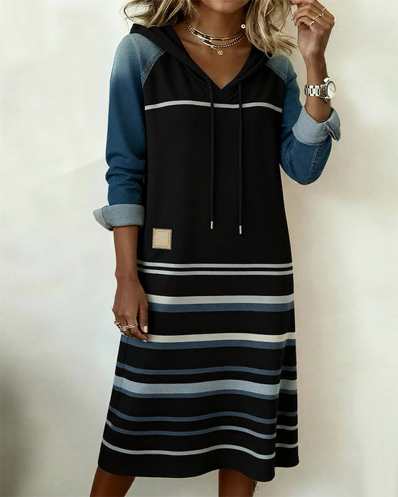 Kleid Mit Kapuze Gestreift Farbblock
