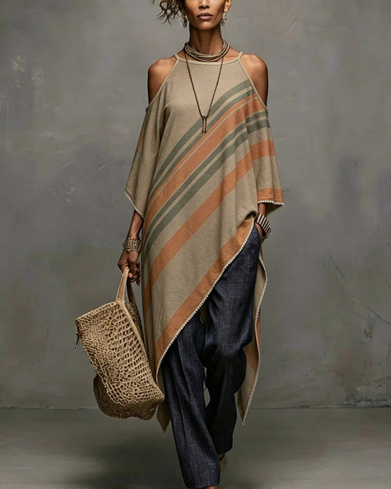 Bluse Gestreifte Halter Off-Shoulder Asymmetrisch