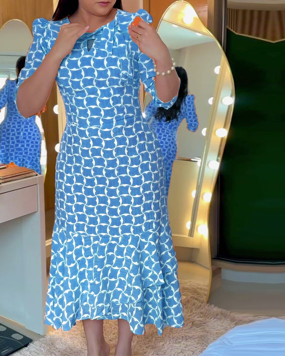 Kleid Halbarm Rundhals Taillenprint