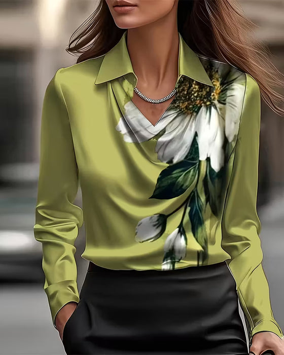 Bluse Revers gerade Schulter bedruckt