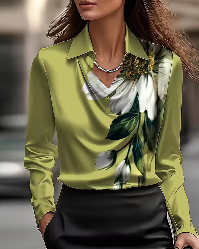 Bluse Revers gerade Schulter bedruckt