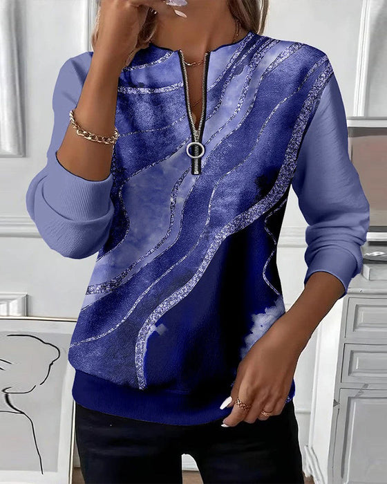 Sweatshirt Mit Halbem Reißverschluss Und Vintage-Print