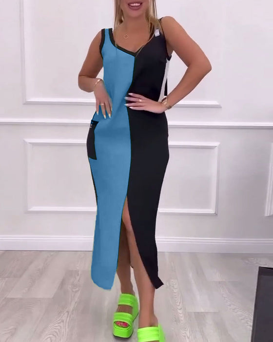 Kleid modischer Kontrastfarbe Schlitz