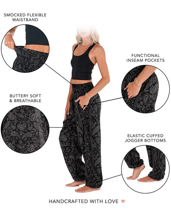 Bedruckte Ethno-Hose Mit Taschen Und Weitem Bein